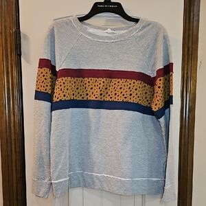 Gray Sweater with Multicolor Stripes